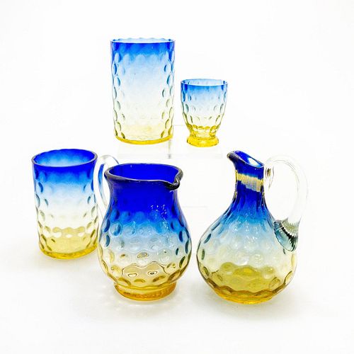5 PC VICTORIAN BLUERINA GLASS