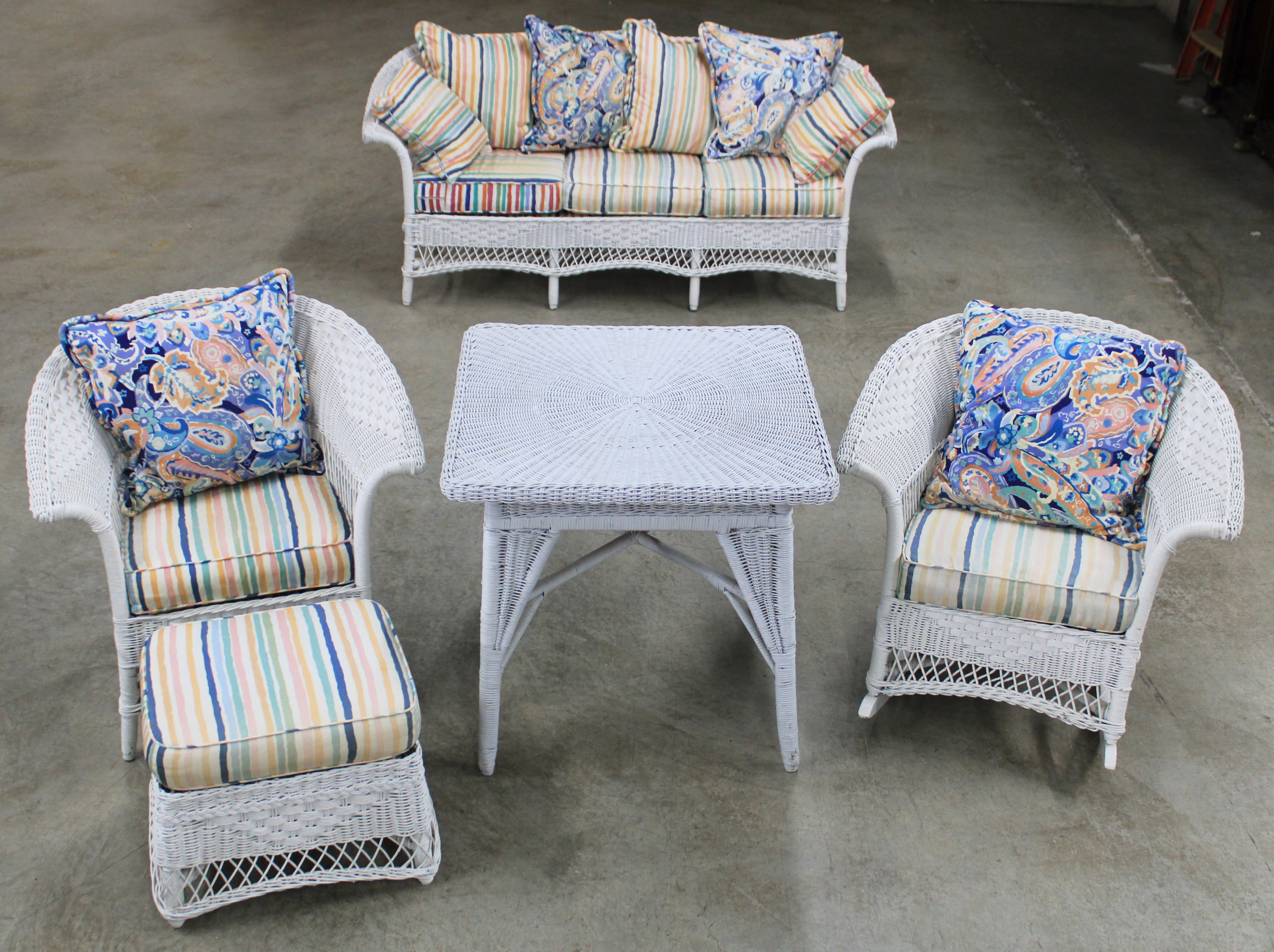 5 PC. WHITE WICKER SET, ATTRB.