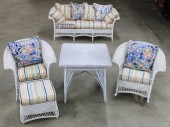 5 PC. WHITE WICKER SET, ATTRB.