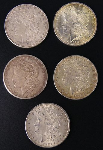 5 PCS 1885-1921 MORGAN SILVER