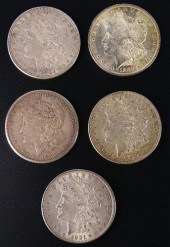 5 PCS 1885-1921 MORGAN SILVER