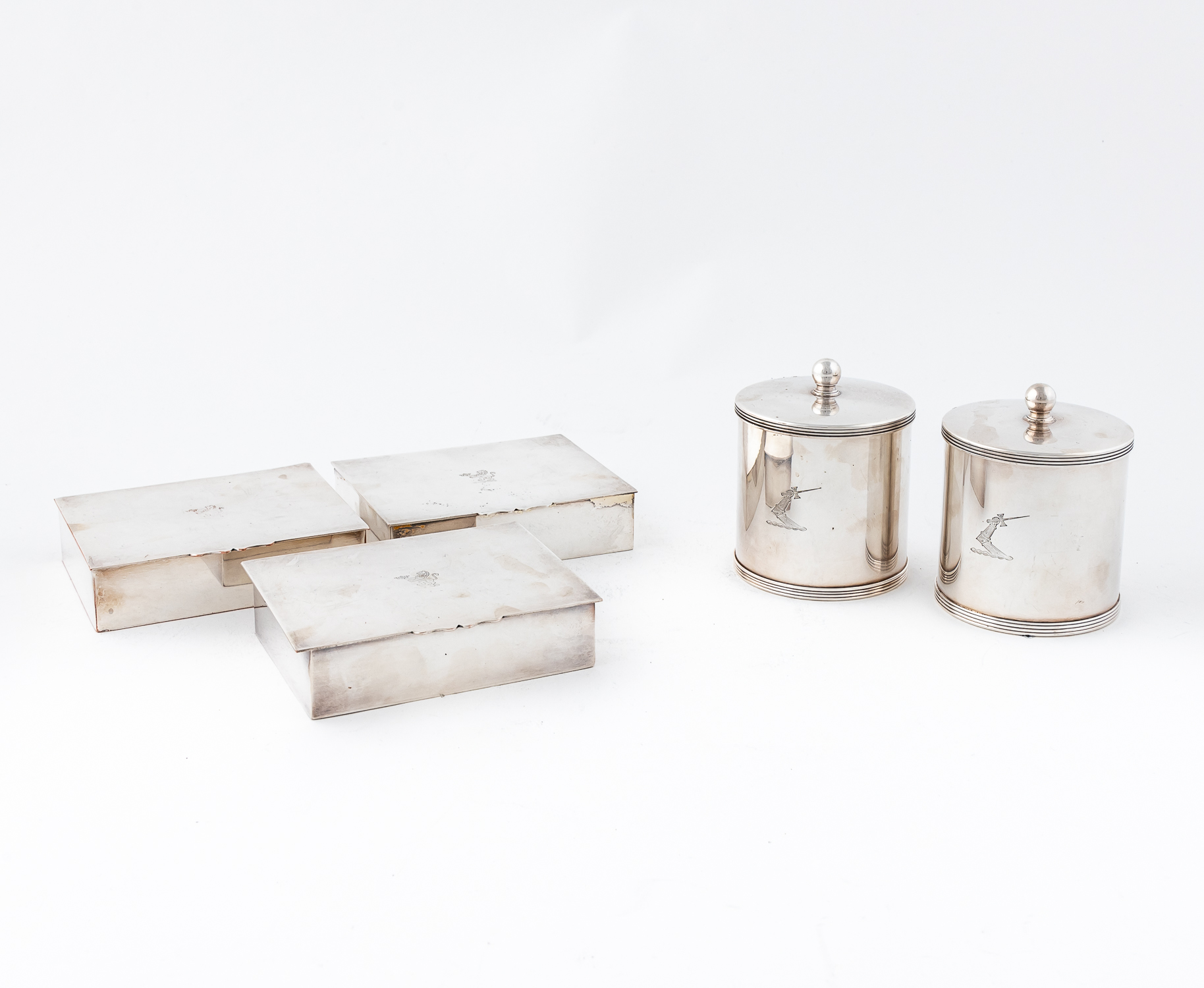 5 PCS, ENGLISH SILVERPLATE BOXES,