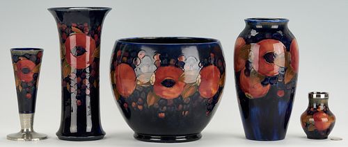 5 PCS. MOORCROFT ART POTTERY,