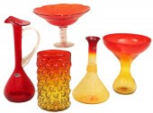 5 PCS OF RUBY RED ART GLASS IN