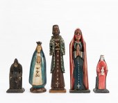 5 PCS, POLYCHROMED CARVED WOOD