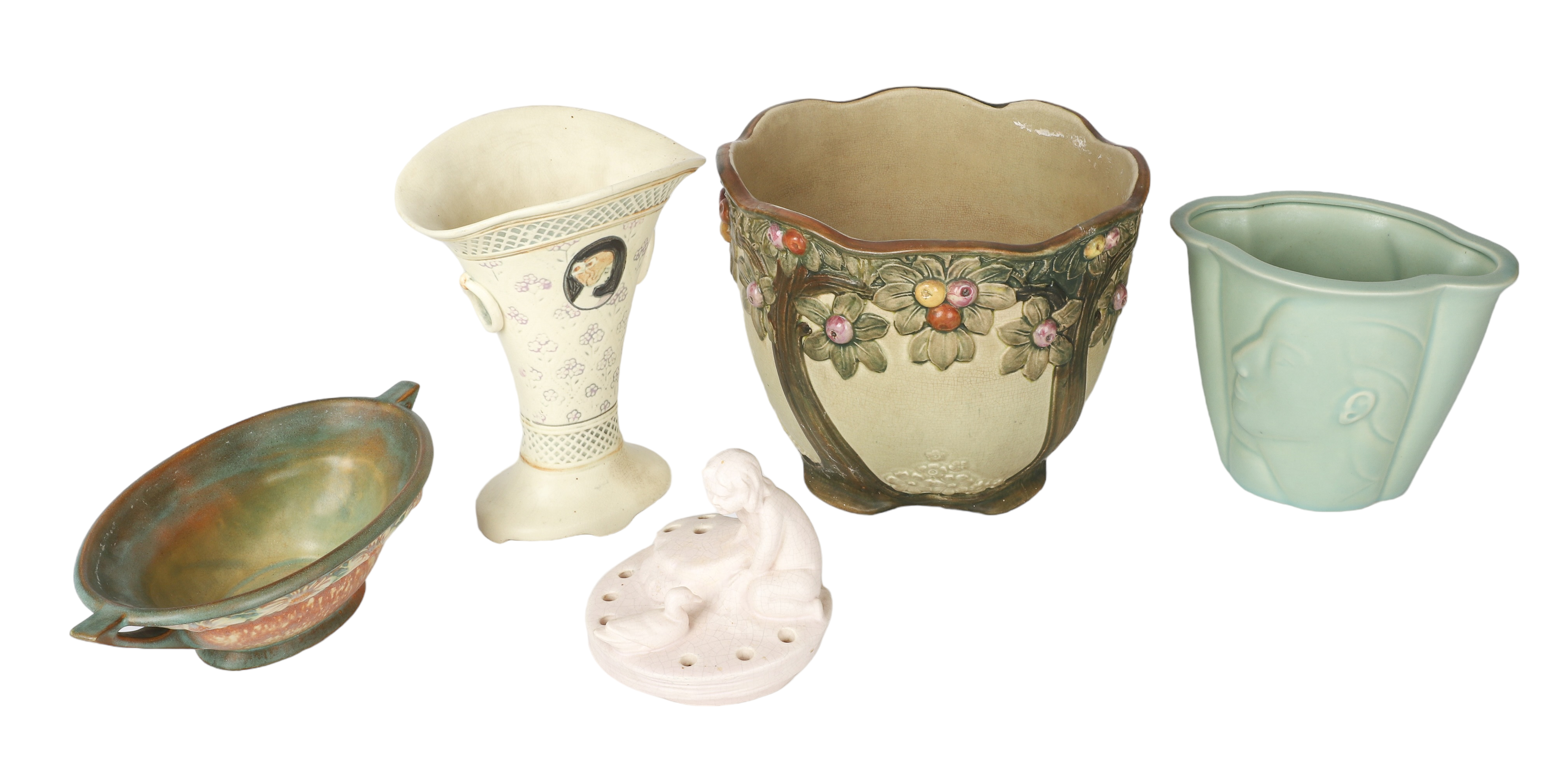 (5) Pcs pottery, c/o Weller cameo