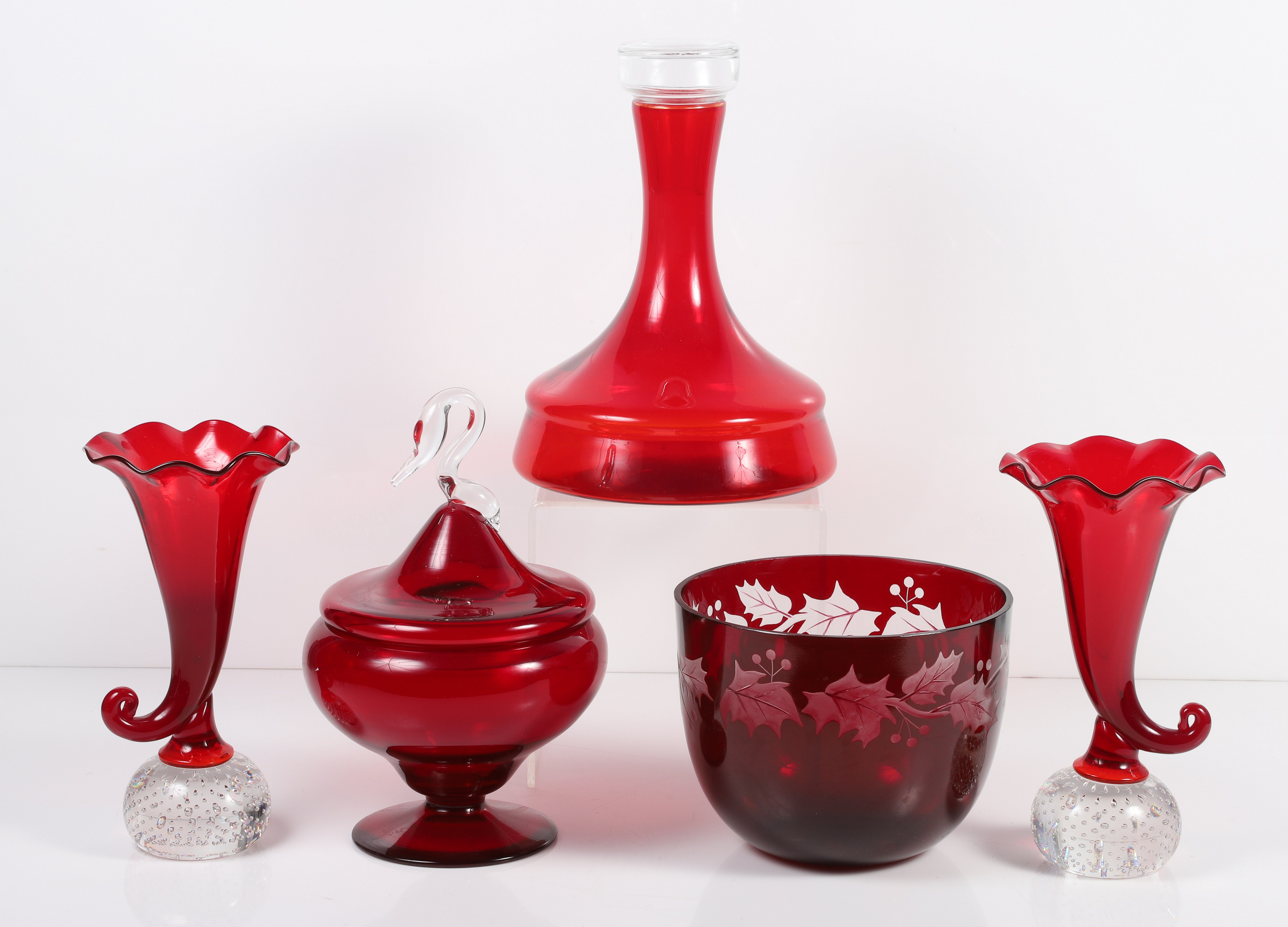 (5) Pcs ruby red glass, c/o