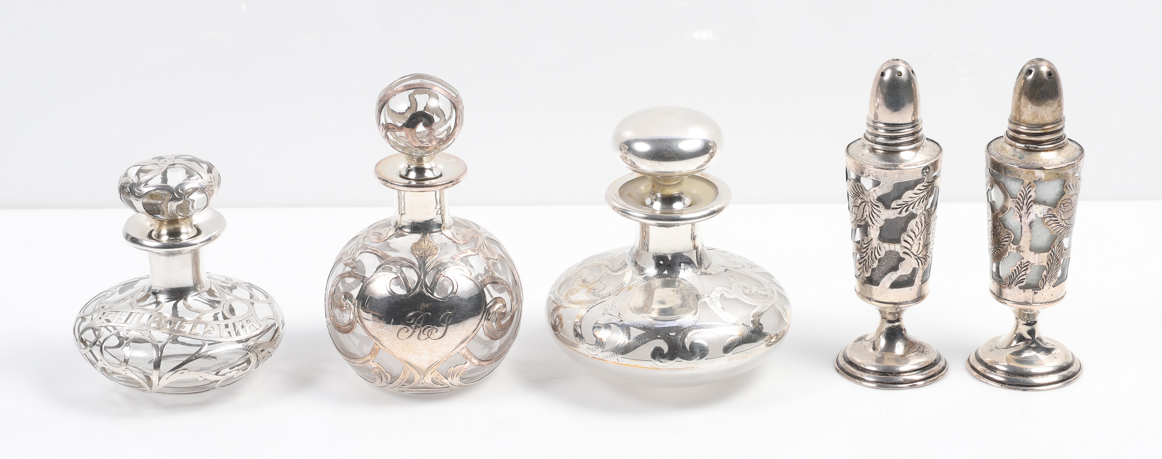 (5) Pcs silver overlay glass, c/o