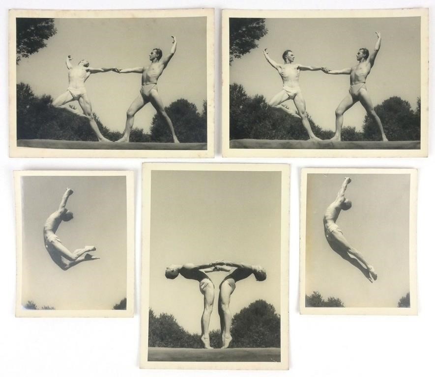 5 PHOTOS TED SHAWN & MEN DANCERS,