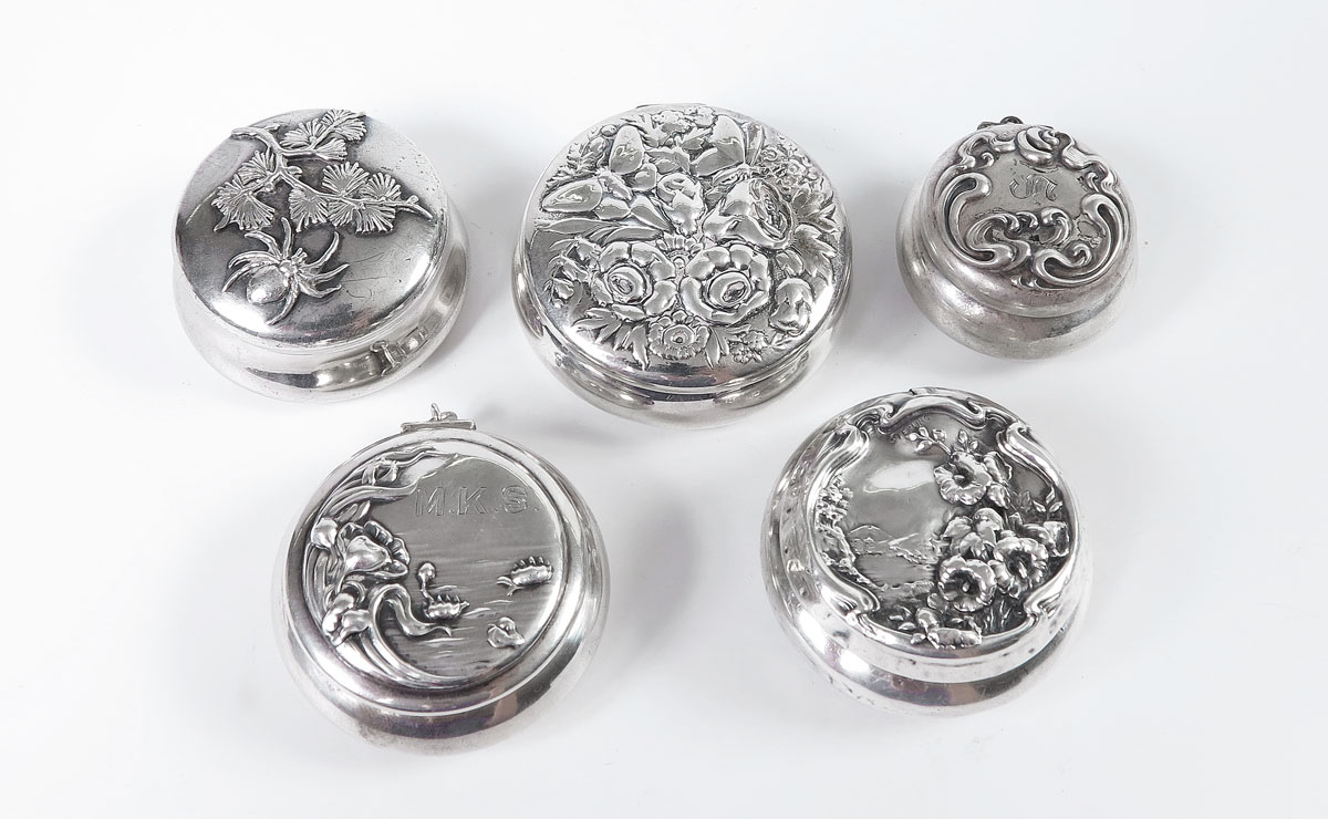 5 PIECE ART NOUVEAU STERLING PUFF