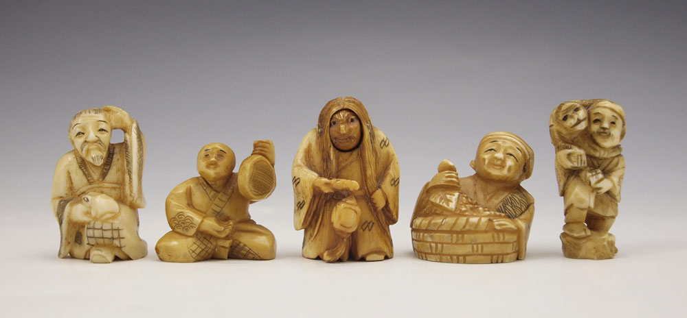 5 PIECE CARVED IVORY & BONE