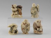 5 PIECE CARVED IVORY FIGURAL N