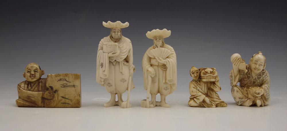 5 PIECE CARVED IVORY FIGURES