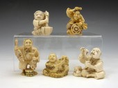5 PIECE CARVED IVORY FIGURES N
