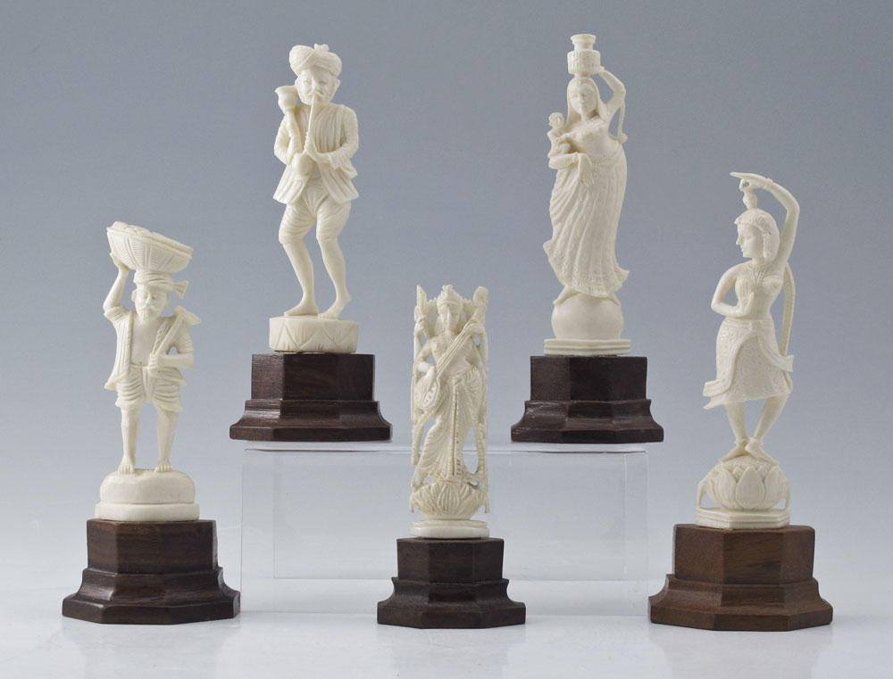 5 PIECE CARVED IVORY FIGURES: All