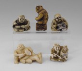 5 PIECE CARVED IVORY NETSUKE: