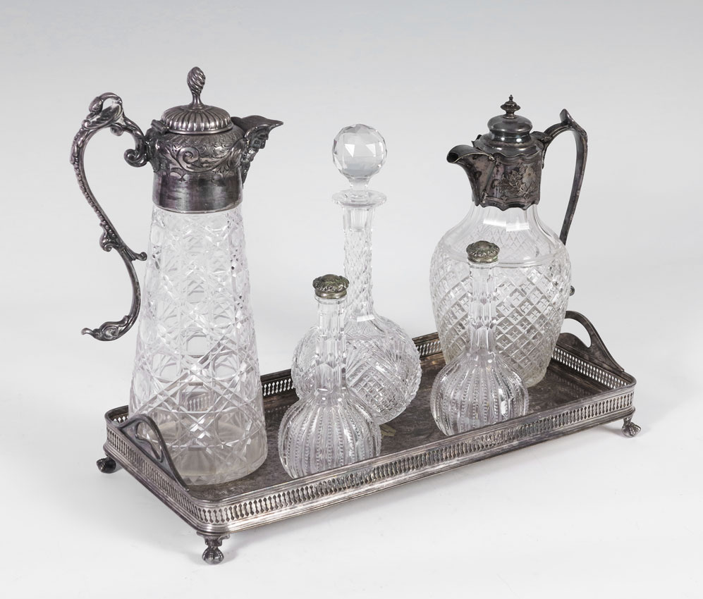 5 PIECE CUT GLASS AND SILVERPLATE