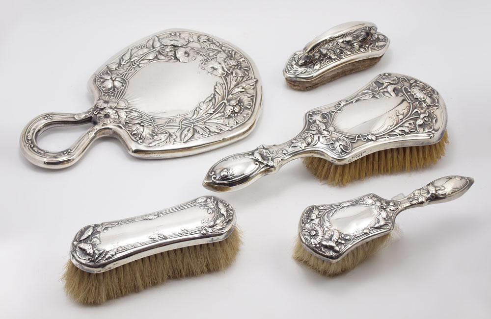 5 PIECE GORHAM ART NOUVEAU STERLING