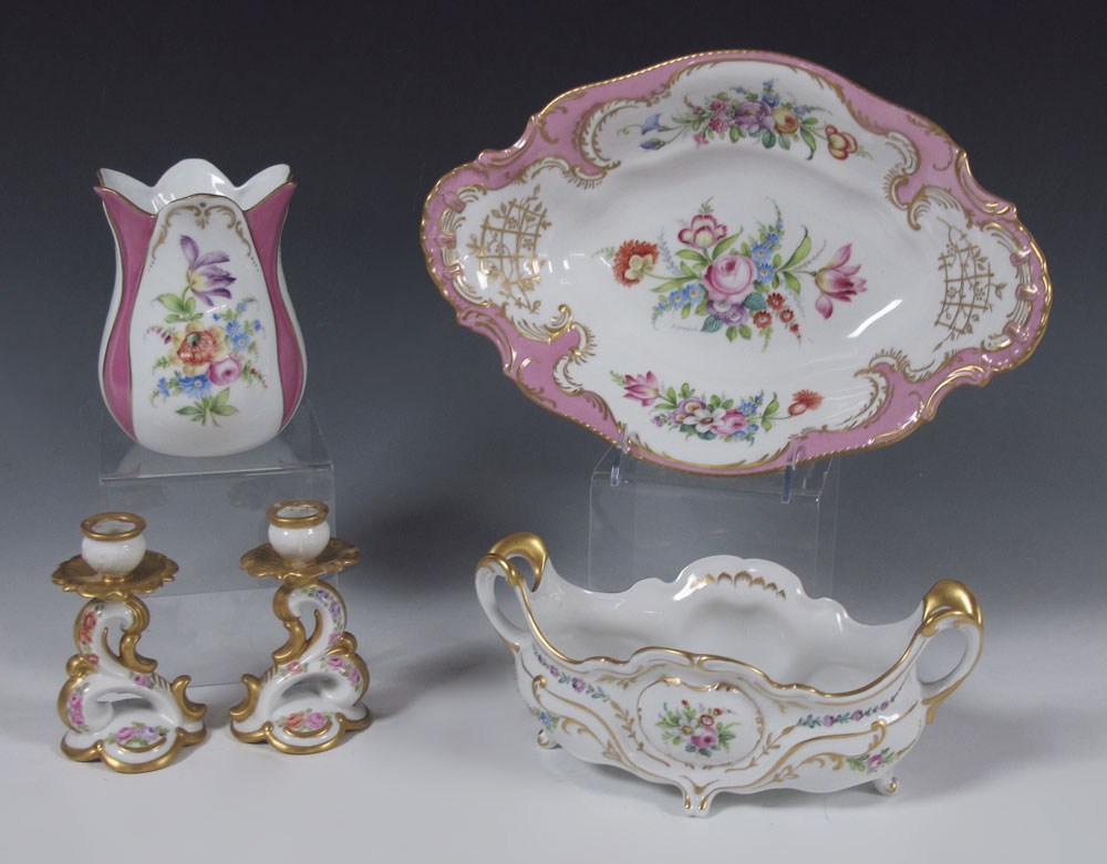 5 PIECE HAND PAINTED PORCELAIN: