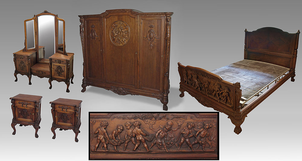 5 PIECE HORNER ERA HEAVILY CARVED