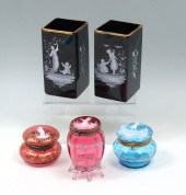 5 PIECE MARY GREGORY GLASS VAS