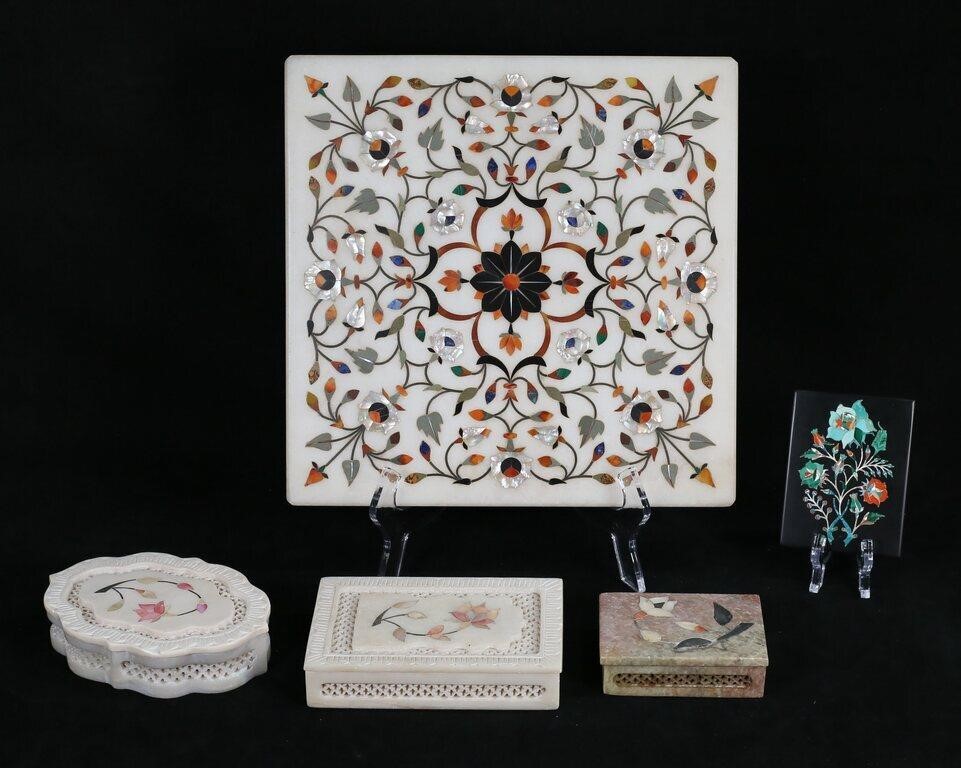 5 PIECE PIETRA DURA LOT5 inlaid