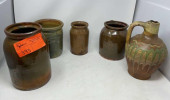 5 PIECE REDWARE POTTERY, (2) J