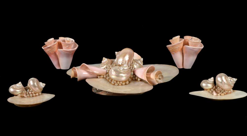 5 PIECE SHELL CENTERPIECE W CONCH