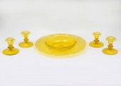 5 PIECE STEUBEN VASELINE GLASS