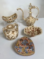5 PIECE ZSOLNAY & FISHER PORCE