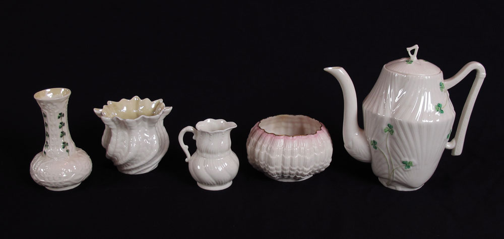 5 PIECES BELLEEK PORCELAIN: To