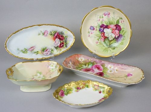 5 PIECES OF LIMOGES HAND PAINTED