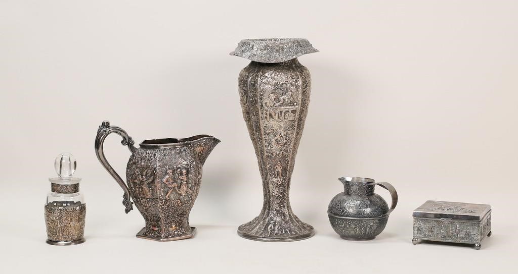 5 PIECES REPOUSSE DECORATED