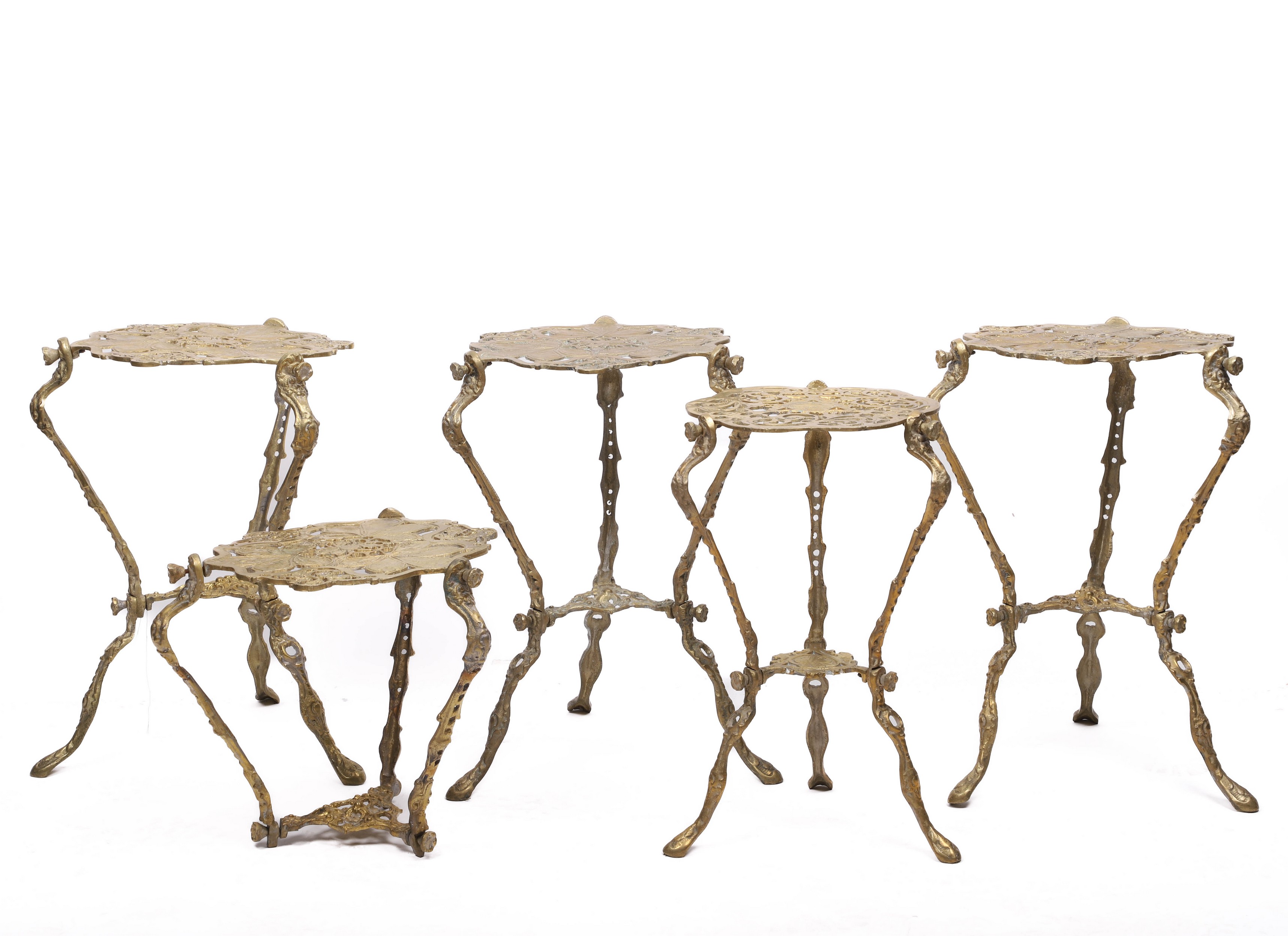 (5) Pierced brass plant stands, one