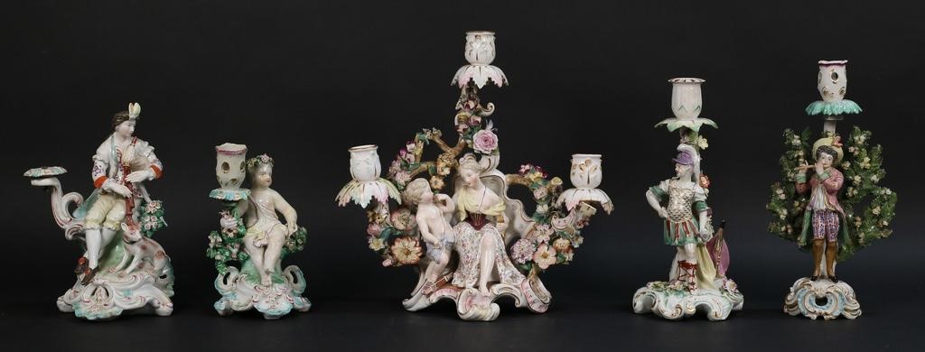 5 PORCELAIN CANDLESTICKS