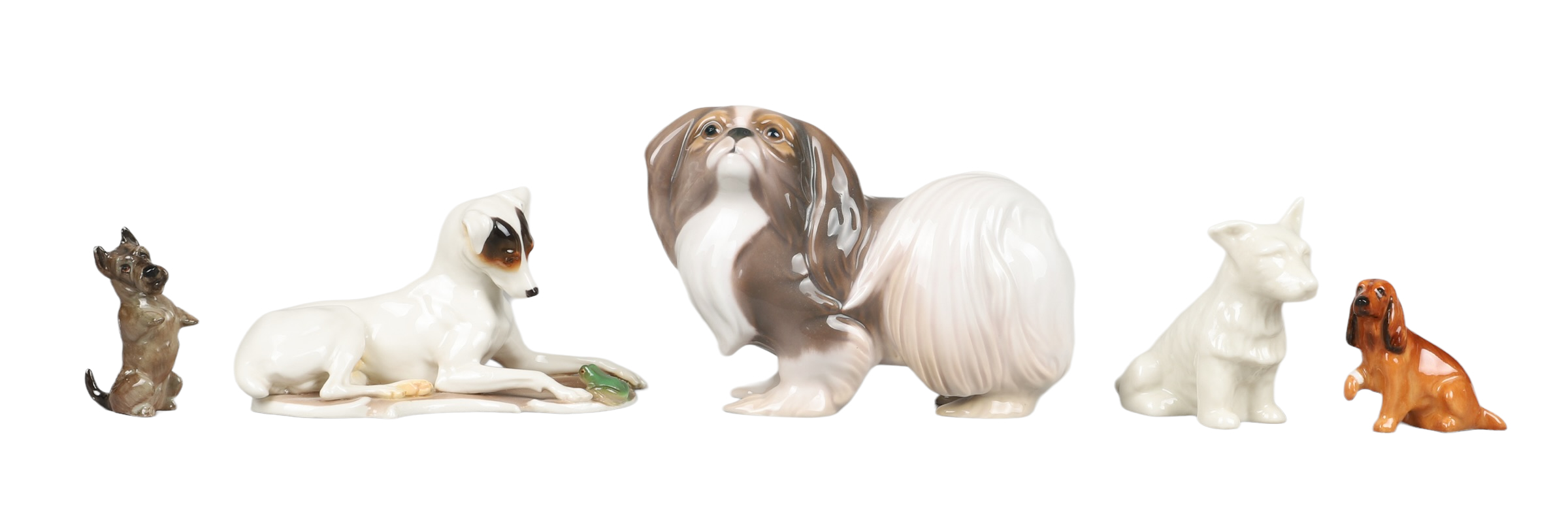(5) Porcelain dog figurines, c/o