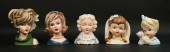 5 PORCELAIN HEAD VASES NAPCO,