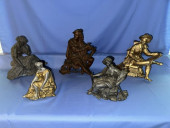 5 POT METAL STATUES, FIGURAL,