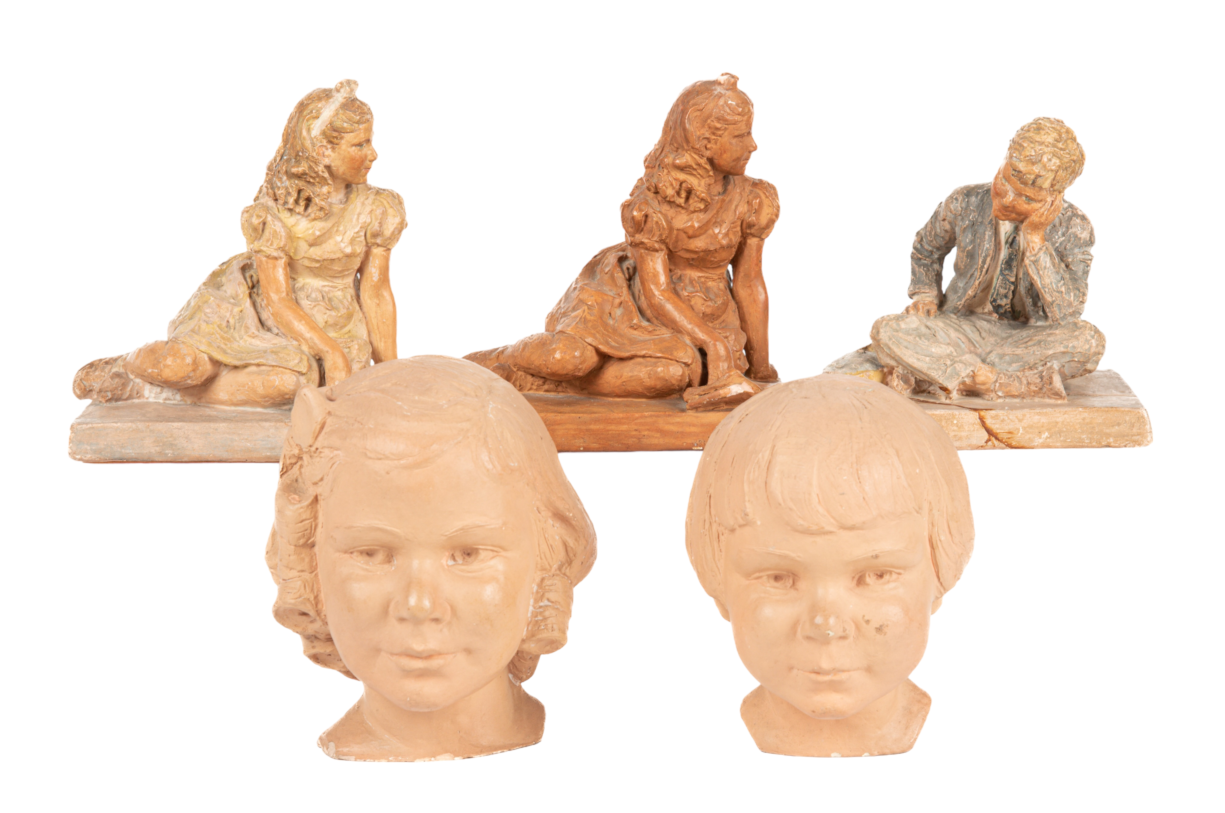 (5) Pottery sculptures, c/o boy &