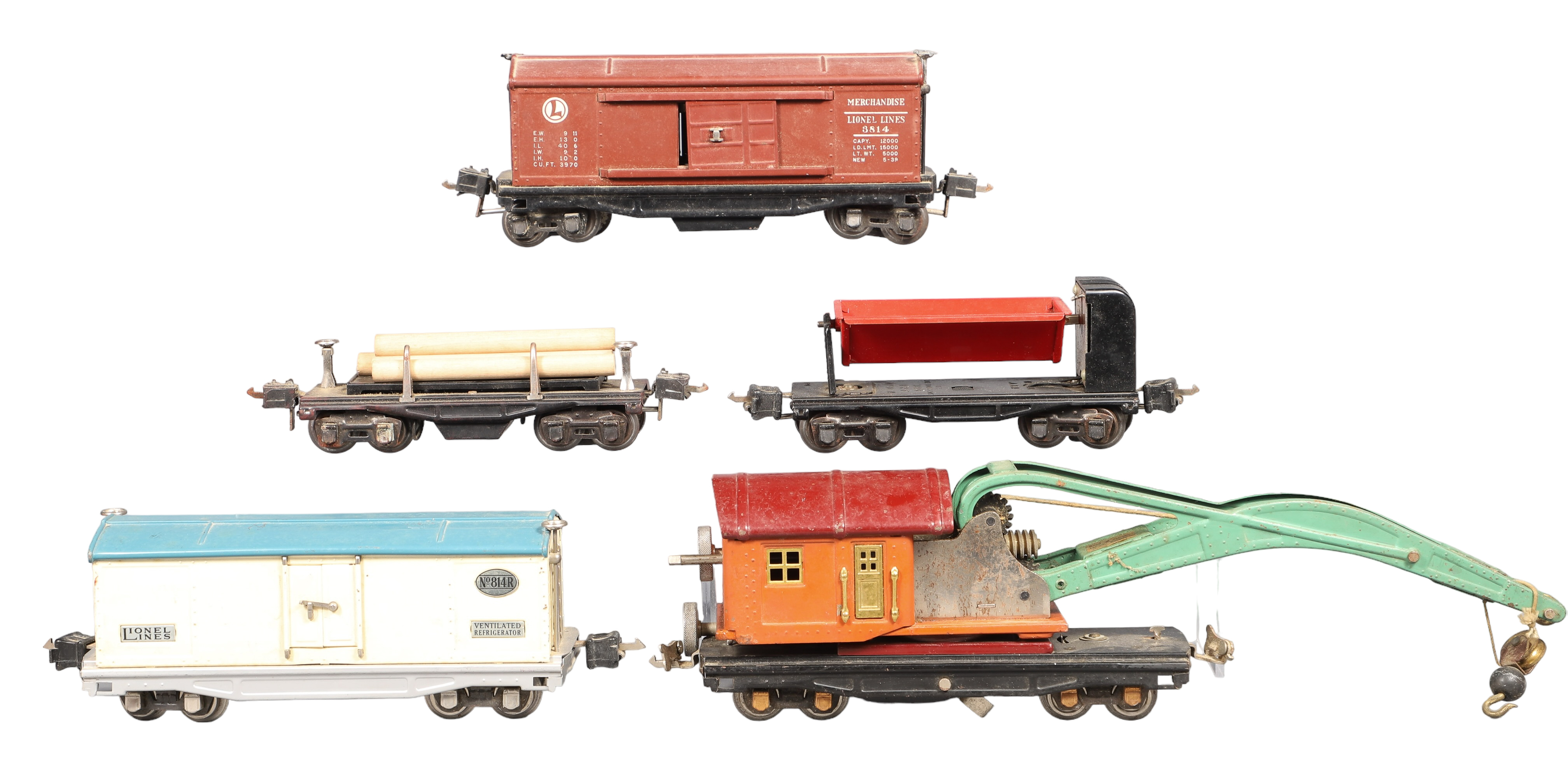 (5) Prewar Lionel train cars, O