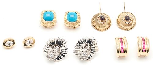 5 PRS. LADIES 14K & GEMSTONE