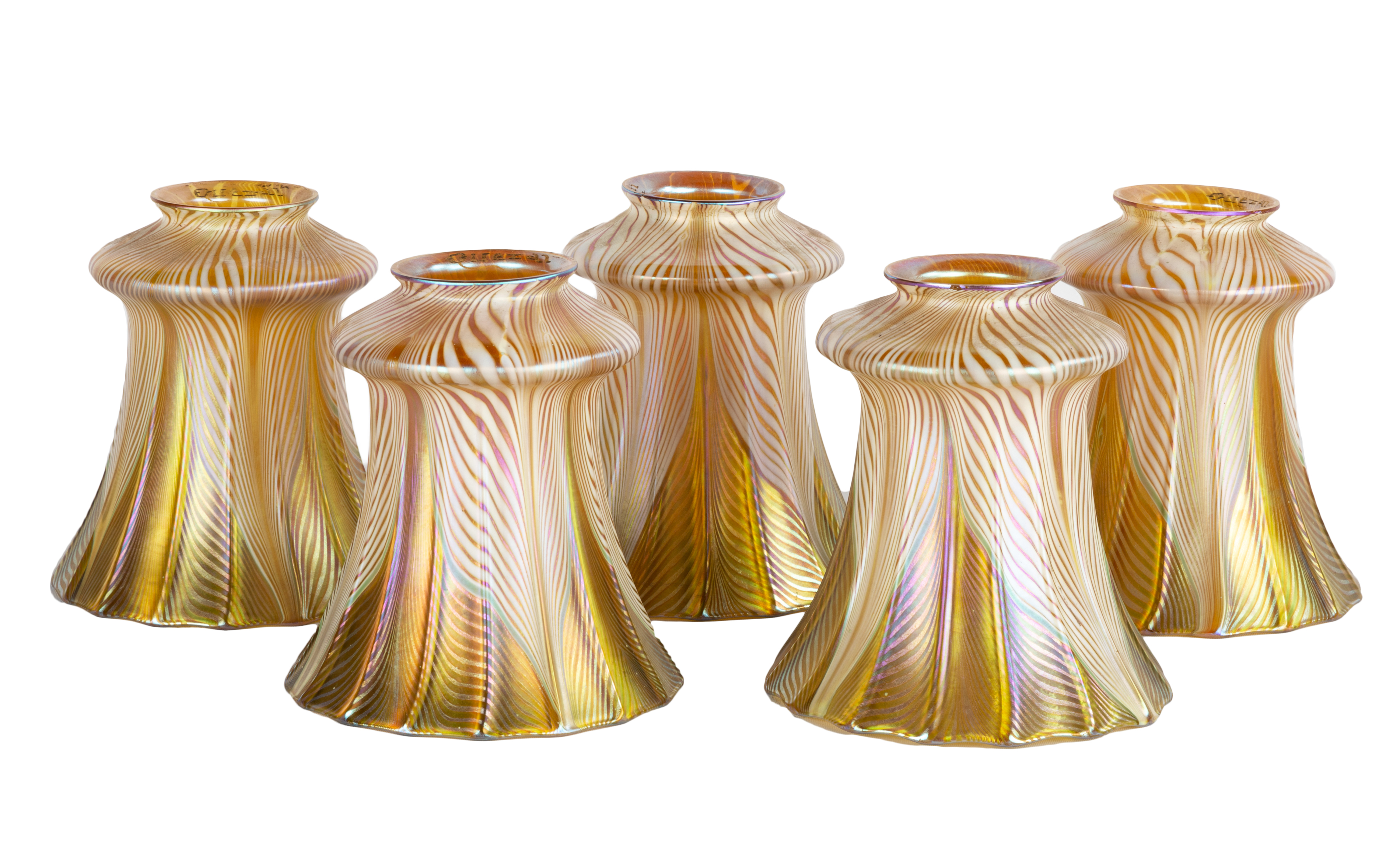 (5) QUEZAL PULLED FEATHER ART GLASS