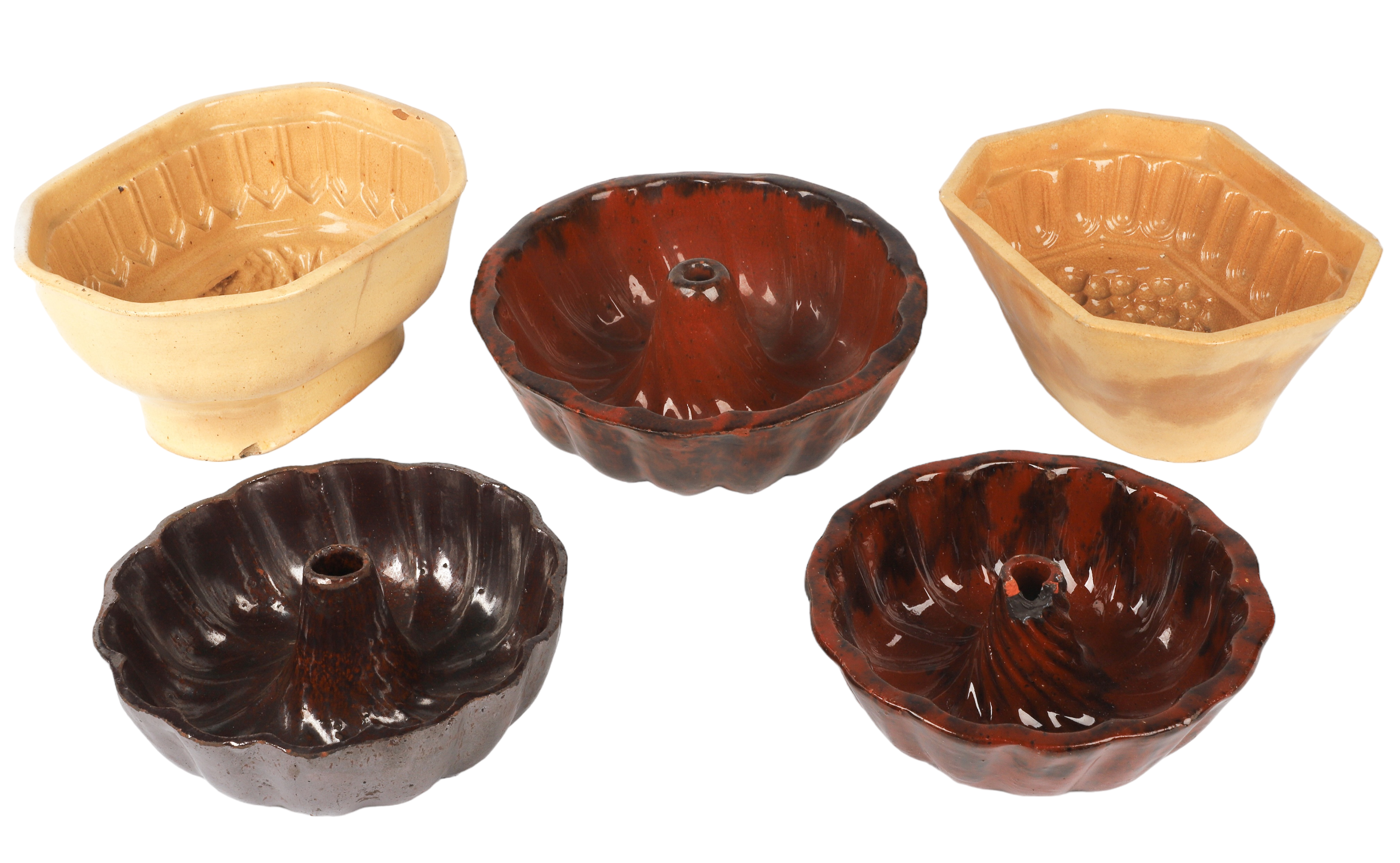 (5) Redware and Yellowware molds to