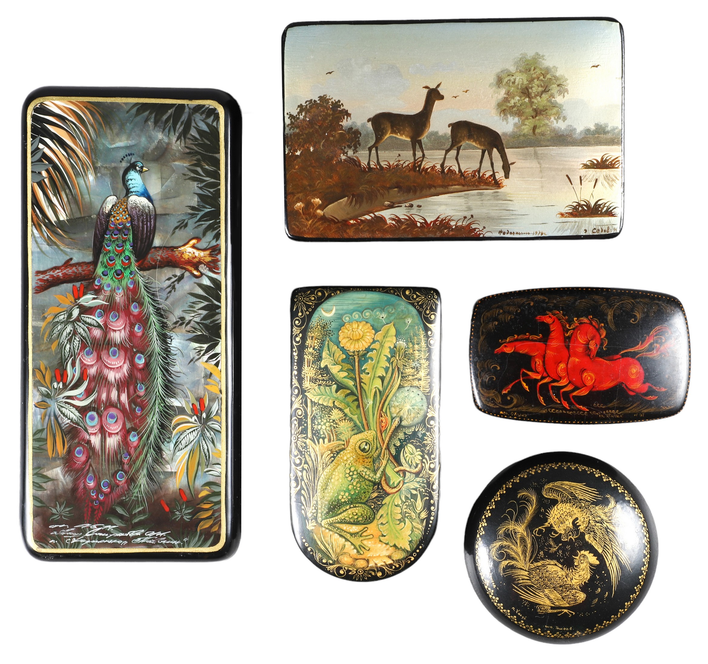 (5) Russian lacquer boxes, all