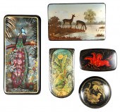 (5) Russian lacquer boxes, all