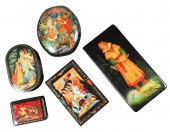 (5) Russian lacquer boxes, c/o