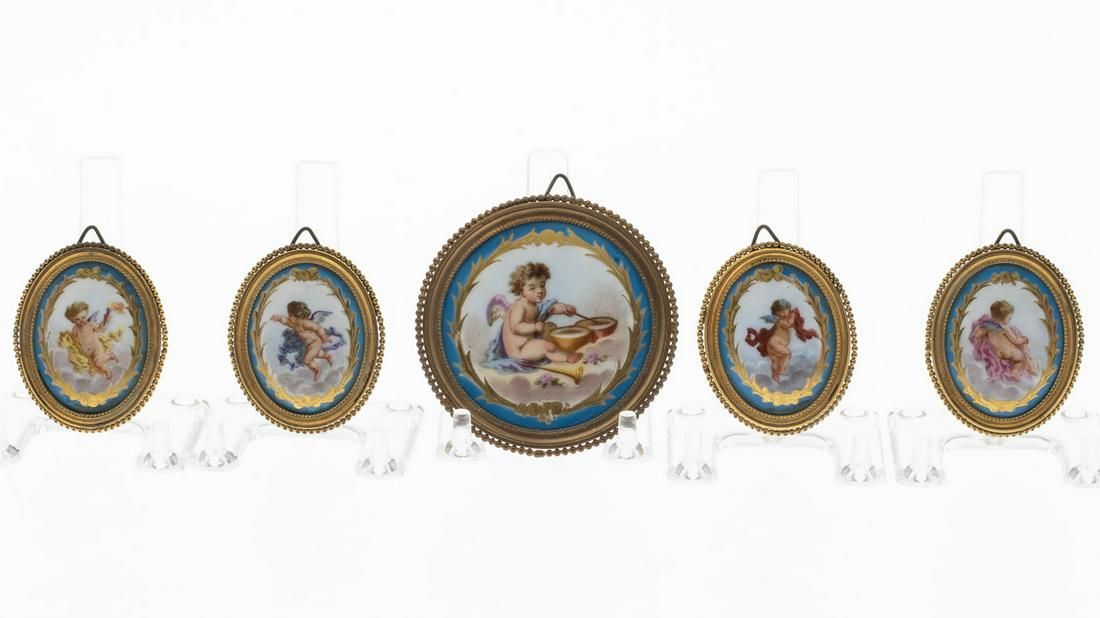5 SEVRES STYLE PORCELAIN PLAQUES OF