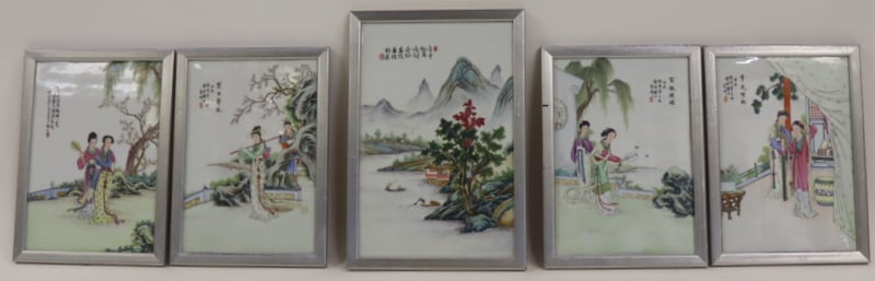 (5) SIGNED CHINESE ENAMEL DECORATED