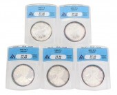 (5) SILVER EAGLES, ANACS GRADE
