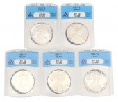 (5) SILVER EAGLES, ANACS GRADE